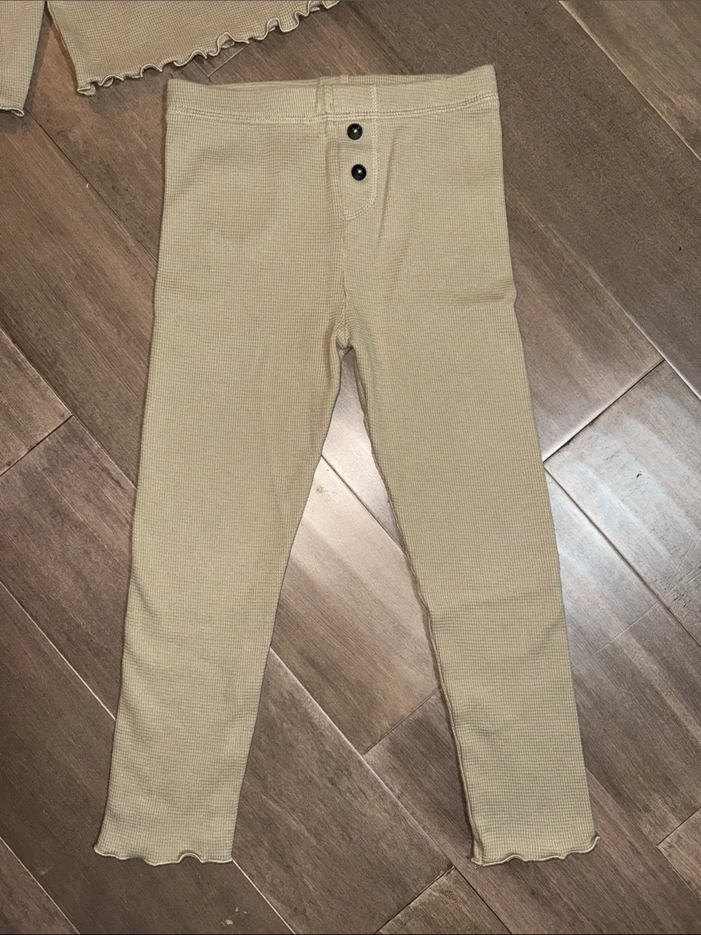 Easy-Peasy Olive Green Waffle Knit Long Sleeve Top & Legging Set 4T/5T
